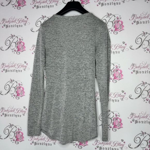 Dynamite top long sleeve zipper zip up grey gold soft stretchy V neck comfy - Picture 4 of 9